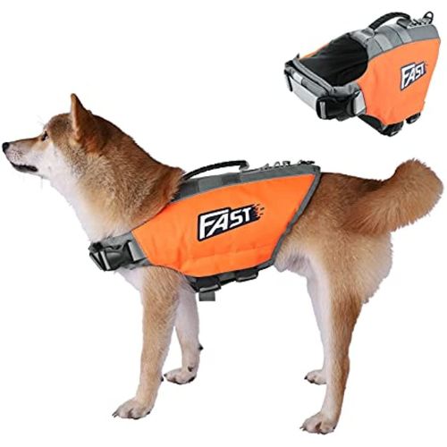 Dog Life Jacket; Reflective Dog Safety Vest Adjustable Pet Life Preserver with Strong Buoyancy and Durable Rescue Handle for Swimming; Surfing; B